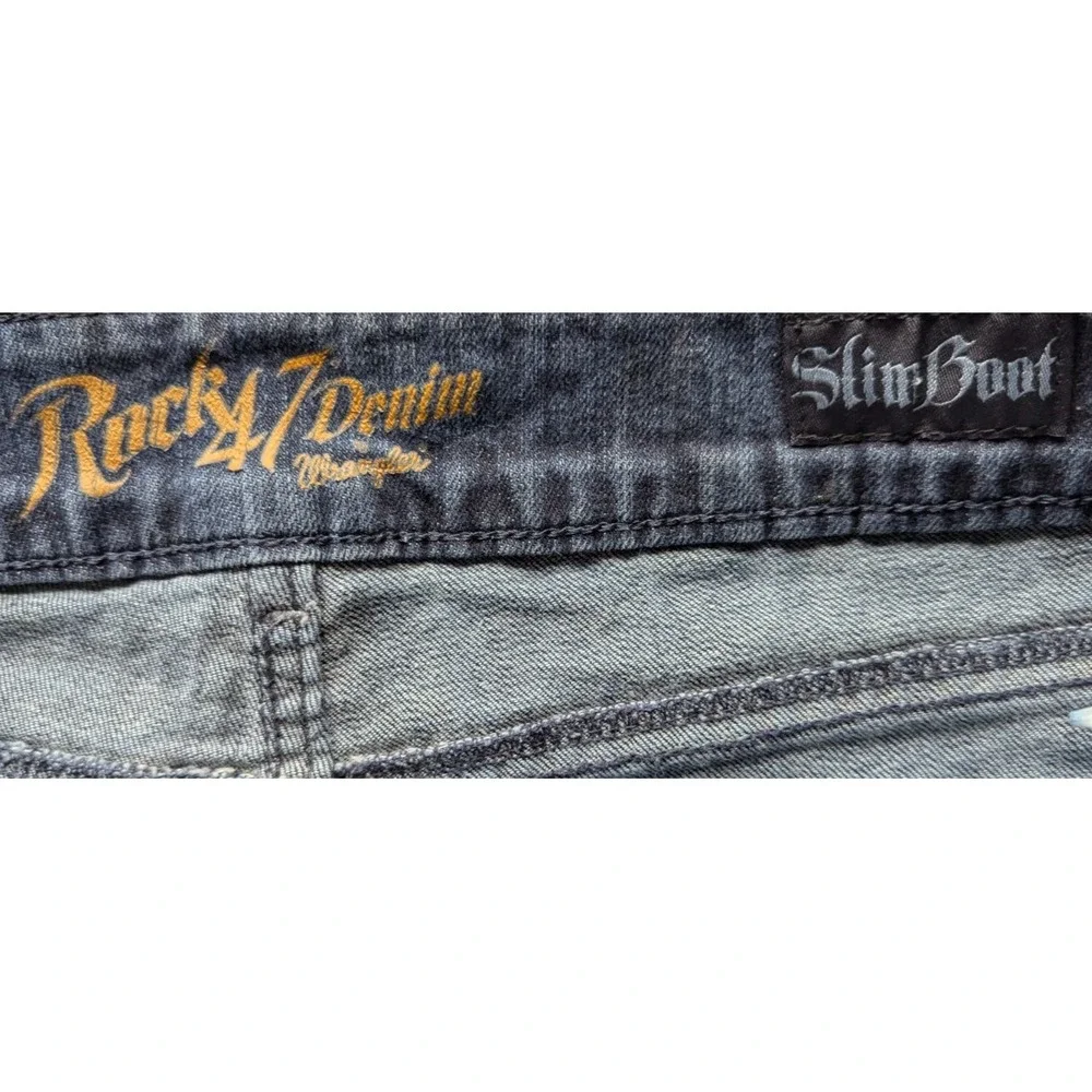 Wrangler Rock 47 Denim Blue Jeans 34x36 Men's Slim Fit Boot Cut
